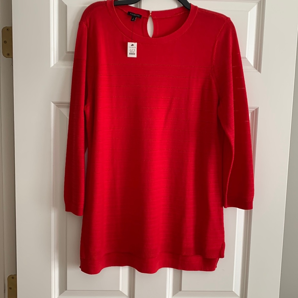 Red NWT Talbots Red Tunic Sweater with 3/4 sleeves